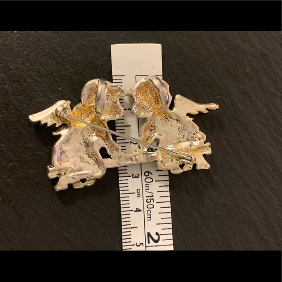 MJ Vintage Silver & Gold Tone Kissing Angles Brooch Pendant - Picture 7 of 9
